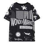 Blue White Wonder Market Comic Funky Short Sleeves T Shirt Top