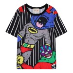 Red Black White Stripes Superhero Batman Comic Harajuku Funky Short Sleeves T Shirt Top