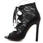 Black Sexy Lace Peep Toe Gladiator Strappy Pumps Lace Up High Stiletto Heels Shoes