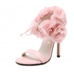 Pink Black Roses Flowers Floral High Stiletto Heels Sandals Evening Gown Bridal Shoes