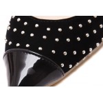 Black Suede Patent Silver Studs Point Toe Back Fur Pom Stiletto High Heels Shoes