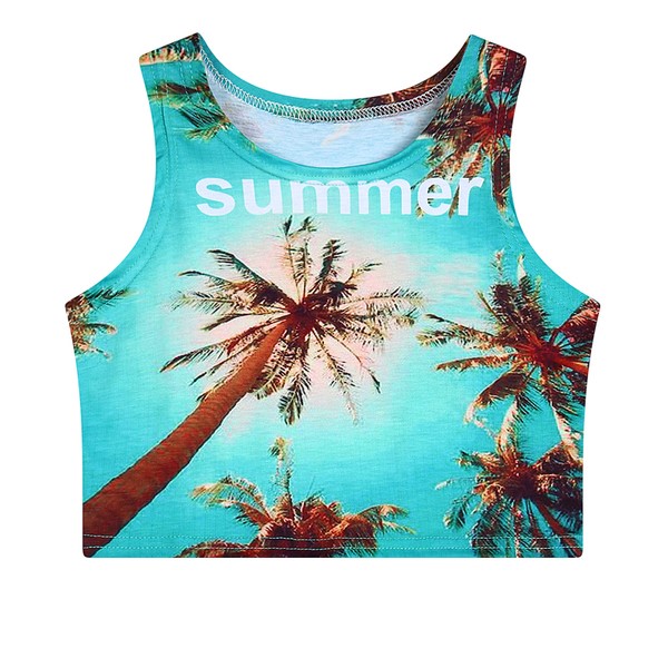 Blue Green Summer Palm Tree Sleeveless T Shirt Cami Tank Top 