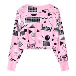 Pink Geometric Lazy Cartoon Cropped Long Sleeve Sweatshirts Tops