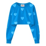 Red Blue Sweet Hearts Cartoon Cropped Long Sleeve Sweatshirts Tops
