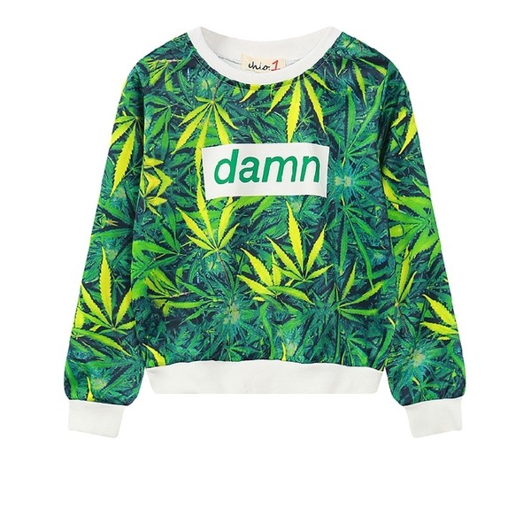 Green Hemp Leaves Damn Funky Long Sleeve Sweatshirts Tops