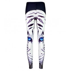Black White Tiger Blue Eyes Print Yoga Fitness Leggings Tights Pants