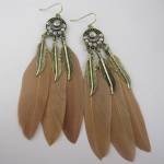 Black Brown Feathers Bronze Metal Bohemian Earrings Ear Drops