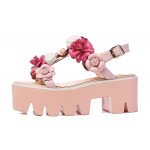 Pink Roses Flowers Floral T Straps Sling Back Platforms Fancy Sandals Shoes