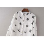 White Black Stars Vintage Retro Pattern Chiffon Long Sleeves Blouse Shirt