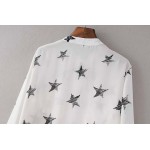 White Black Stars Vintage Retro Pattern Chiffon Long Sleeves Blouse Shirt