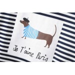 Black Blue White Stripes Je T'aime Paris Dog Short Sleeves T Shirt
