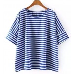 Blue White Stripes Short Sleeves T Shirt