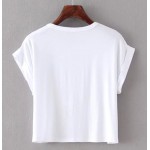 White JUST DID IT College Cropped Short Sleeves T Shirt Top 
