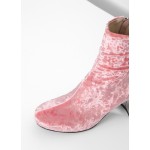 Pink Velvet Suede Blunt Head Silver High Heels Ankle Boots Shoes