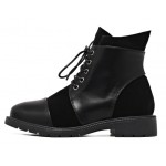 Black Suede Lace Up Combat Military Flats Boots Shoes