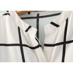 White Black Checkers Cotton Long Sleeves Blouse Shirt