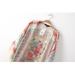 Cream Vintage Roses Retro Chiffon Tassels Kimono Cardigan Outer Wear