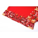 Red Florals Vintage Oriental Retro Chiffon Kimono Cardigan Outer Wear