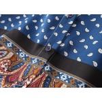 Navy Blue Vintage Paisley Totem Retro Pattern Silky Long Sleeves Blouse Shirt