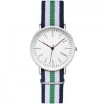 Blue Green White Stripes Nylon Strap Round White Dial Watch Gold Silver Case 40mm 36 mm