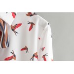 White Flying Birds Ribbon Bow Vintage Chiffon Long Sleeves Blouse Shirt