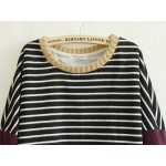Black Stripes Elbow Patch Long Sleeve Fleece Sweatshirts Tops