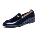 Blue Navy Patent Velvet Gold Mens Flats Loafers Dappermen Dapper Dress Shoes