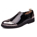 Black Silver Glossy Patent Wingtip Mens Business Loafers Dress Flats Shoes