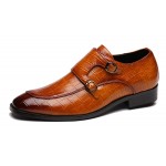 Brown Monk Strap Croc Oxfords Loafers Dress Dapper Man Shoes Flats