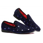 Black Blue Diamante Crystals Studs Loafers Dress Flats Shoes