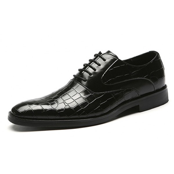 Black Croc Lace Up Oxfords Loafers Dress Dapper Man Shoes Flats