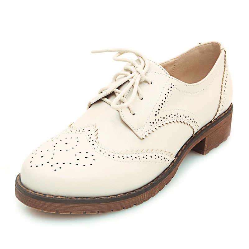 Cream Beige Leather Lace Up Vintage 