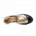 Gold Metallic Ankle Strap Oxfords Women Flats Shoes