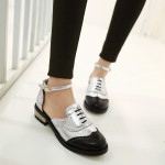 Silver Metallic Ankle Strap Oxfords Women Flats Shoes