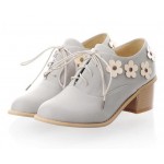 Purple Lavender White Flowers Floral Lace Up Heels Women Oxfords Shoes