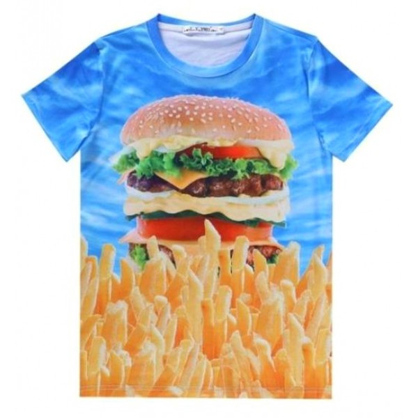 Blue Hamburger French Fries Short Sleeves Mens T-Shirt