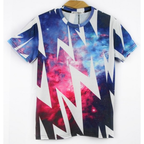 Blue Thunder Sparkles Galaxy Universe Short Sleeves Mens T-Shirt