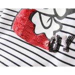 Black Red Stripes Sequins OLIVE Cropped Short Sleeves T Shirt Top