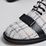 White Grey Checkers Plaid Bow Lace Up Mens Oxfords Loafers Dress Shoes Flats