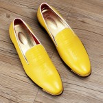 Yellow Croc Patterned Point Head Patent Leather Loafers Flats Dress Shoes
