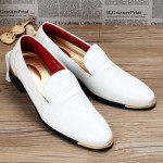 White Croc Patterned Point Head Patent Leather Loafers Flats Dress Shoes