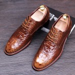 Brown Croc Patent Lace Up Mens Oxfords Loafers Dress Business Shoes Flats