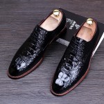 Black Croc Patent Lace Up Mens Oxfords Loafers Dress Business Shoes Flats