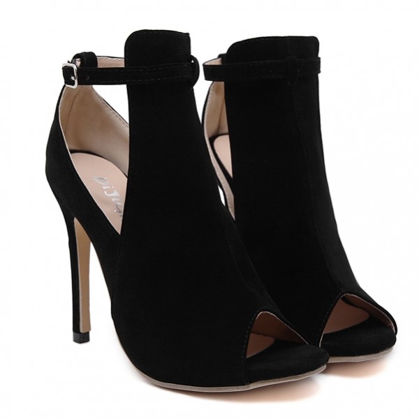 Black Suede Sexy Peep Toe Stiletto Booties High Heels Shoes