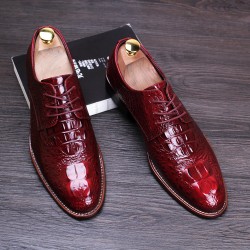 Burgundy Croc Patent Lace Up Mens Oxfords Loafers Dress Business Shoes Flats