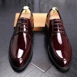 Burgundy Glossy Patent Lace Up Mens Oxfords Loafers Dress Business Shoes Flats