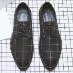 Grey Checkers Plaid Lace Up Mens Oxfords Loafers Dress Shoes Flats