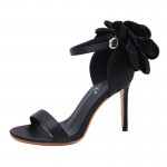 Black Satin Back Rose Evening Gown High Heels Stiletto Sandals Shoes