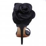 Black Satin Back Rose Evening Gown High Heels Stiletto Sandals Shoes