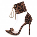 Brown Leopard Suede Ankle Straps Punk Rock Sandals High Heels Stiletto Shoes